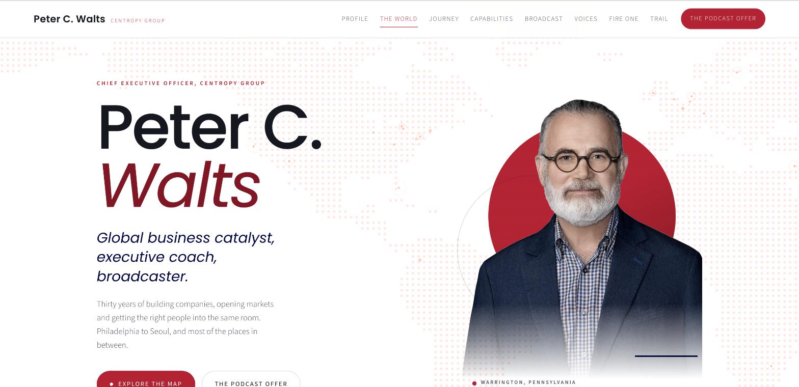 Personal branding website example for Peter C. Walts, a global business catalyst and executive coach in Warrington, Pennsylvania